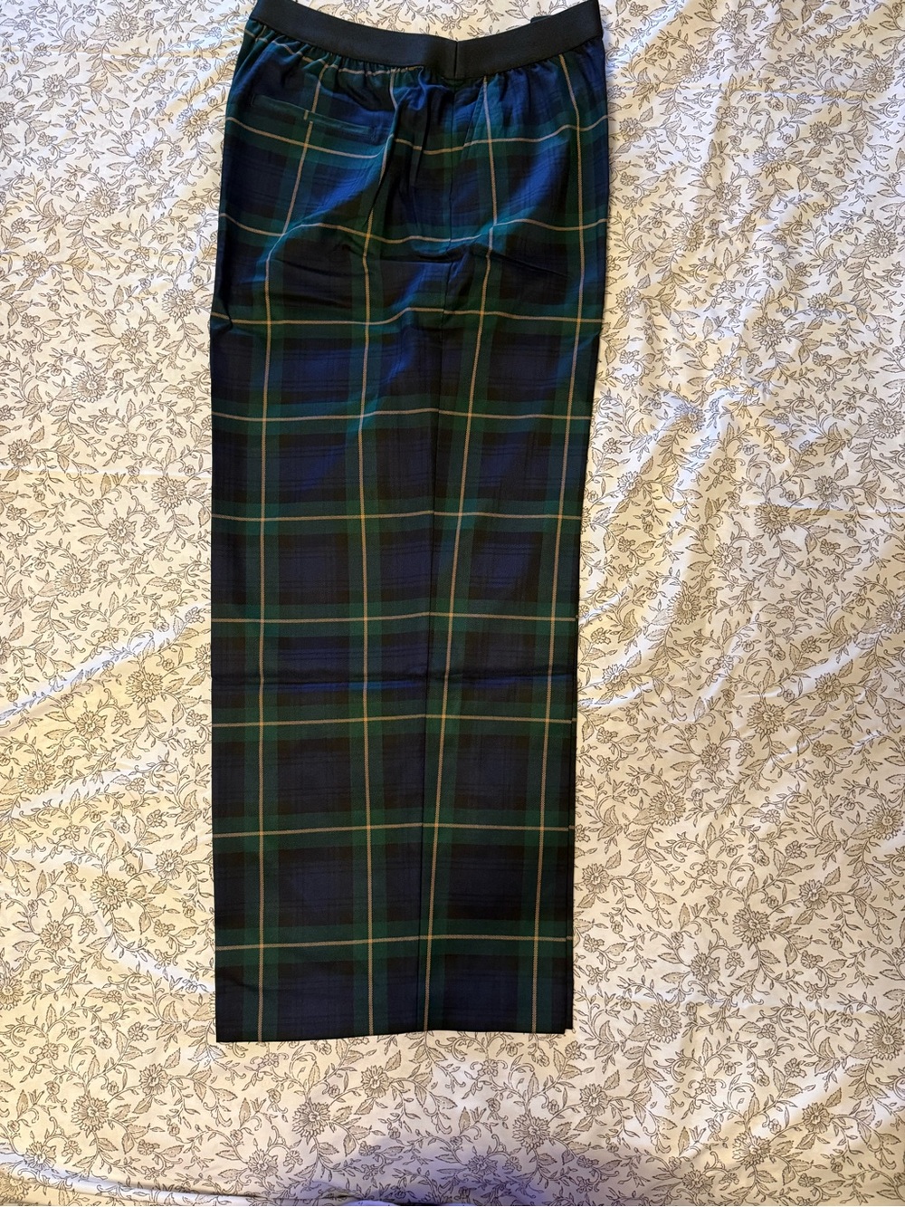 Plaid Wide-Leg Trousers in Navy & Green